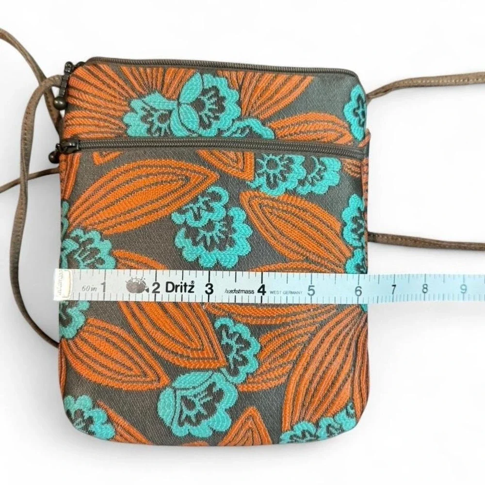 Maruca Designs "Busy Bee" small crossbody bag teal floral jacquard fabric - Picture 7 of 7